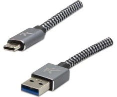 Logo USB kabelis (3.2 kartos 1), USB A M - USB C (M), 1 m, 5 Gb/s, 5V/3A, rutulys, dėžutė, metalinis pintas, aliuminio jungties dangtelis