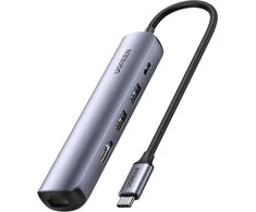 Hub / šakotuvas 100W PD USB-C - 2x USB + HDMI 4K 30 Hz + RJ45 1Gbps UGREEN Revodok CM418 pilkos spalvos
