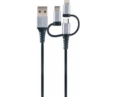 USB kabelis Schwaiger USB-A - USB-C + microUSB + Žaibas 1,5 m juoda (LU100533)