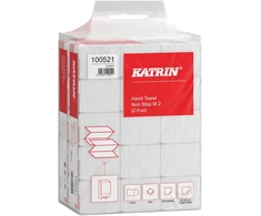 Usorteret Rankšluosčiai Katrin Non-Stop Z-Fold, 2 sluoksnių, ilgis 24 x plotis 20,3 x gylis 8 cm, New fiber, balti - (15 pakelių po 200 lapų/dėžutėje)