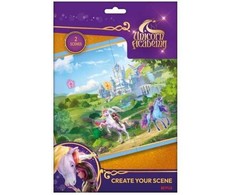Usorteret UNSORTUOTAS UNICORN ACADEMY daugkartinio naudojimo lipdukų rinkinys – susikurk savo scena – 2 scenos rinkinyje
