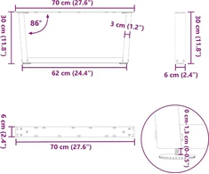 Kavos staliuko kojelės, V formos, 2 vnt., baltos, 70x(30-31,3) cm, plienas