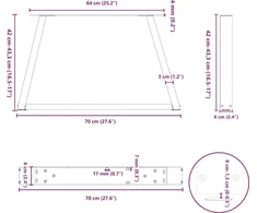 Kavos staliuko kojelės, V formos, 2 vnt., baltos, 70x(42-43,3) cm, plienas