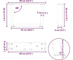 Kavos staliuko kojelės, V formos, 2 vnt., baltos, 60x(30-31,3) cm, plienas