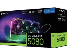 Vaizdo plokštė PNY GeForce RTX 5080 ARGB EPIC-X RGB Overclocked 16GB GDDR7 DLSS4 grafikos korta (VCG508016TFXXPB1-O)