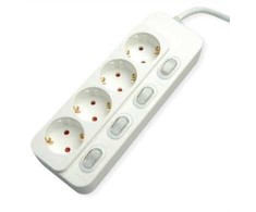 VALUE 4 padėčių maitinimo lizdas su atskirais jungikliais, baltas, 1,5 m