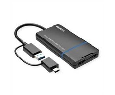VALUE adapteris USB 3.2 Gen 1 (USB-A arba USB-C) su 2x HDMI, 4K@30Hz + 1080P@60Hz