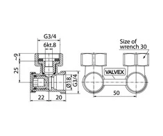 Valvex 1 / 2x3 / 4 "1480070 kampinis radiatoriaus vožtuvas