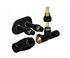 Vario Term Termostatinis rinkinys UNICO ALL IN ONE kampinis, kairysis, juodas matinis, ovalus rozetas, PRESTIGE galvutė, PEX jungtys