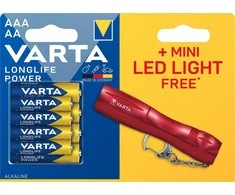 Varta Baterija VARTA Longlife Power LR03/LR06 x4vnt + žibintuvėlis Mini Led Light