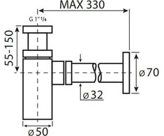 VEDO buteliuko sifonas 5/4" DN32 chromas (VSY1010)