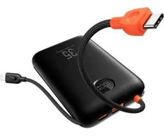 VEGER išorinė baterija 20000 mAh su integruotais laidais, C tipo / „Lightning PD QC3.0“ 35W K2 (W2068) juodos spalvos
