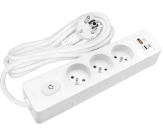 Velstro Nešiojamas 3 krypčių ilgintuvas su įžeminimu, jungikliu ir kontaktinėmis sklendėmis, su USB (PD20W), kabelis 1,5 mm², 2 m G3FH22B