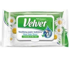 Velvet Drėkintas tualetinis popierius „Rumianek“ ir alavijo aksomas