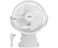 Ventiliatorius Adler Rechargeable Clip-on Desk Fan | AD 7342 | Table Fan | 5 W | Diameter 15.5 cm | Greičių skaičius 3 | Oscillation | Baltas