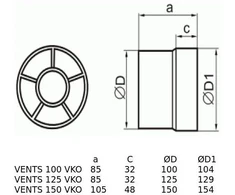 Vents kanalas ventiliatorius fi 150 230V 24W 40d B su jungtimi (150VKO)