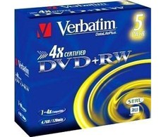 Verbatim DVD + RW 4,7 GB 4x5 vnt (43229)