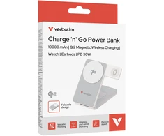 Verbatim Powerbank Charge n Go Qi2 5/9/12V telefono, laikrodžio, Airpods įkrovimas 10000mAh magnetinis tvirtinimas baltas (32296)