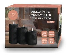 Verk Dekoratyvios LED žvakės iš parafino, rinkinys 3 vnt. + pultelis, juodos