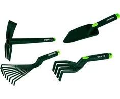 Zestaw Rinkinys 4 plastikinių rankinių įrankių rinkinys (grėbliai, žnyplės, kastuvas, kauptukas/žnyplės)