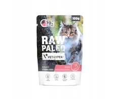 Kačių Maistas - VetExpert Raw Paleo Suaugusiųjų Sterilizuotų Kiaulienos Drėgnas 100g