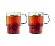 Vialli Design Puodeliai ir stiklinės Du briaunuoti stiklai su rožine rankena 350 ml (1821)