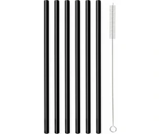Vialli Design SŁOMKI SZKLANE Juoda 20cm Rinkinys 6 SZTUK ZE SZCZOTECZKĄ 26599 VIALLI DESIGN
