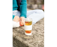 Vialli Design Termo puodelis stiklinis ze słomką 600 ml balta Fuori 30404