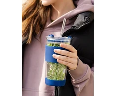 Vialli Design Termo puodelis stiklinis ze słomką 600 ml tamsiai mėlyna 30381