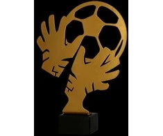 Victoria Sport Metalo trofėjus su marmuriniu pagrindu - Futbolo vartininko pirštinė + kamuolys - ver. 2