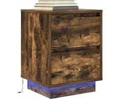 naktinė spintelė su LED lemputėmis rūkytas ąžuolas 38x34x50 cm