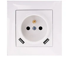 Viengubas lizdas su įžeminimu ir USB VCX LC 13A, baltas