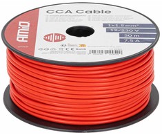Viengyslis CCA kabelis, raudonas, 1x1.5mm² 50m 7.5A 12/230V AMIO-04452