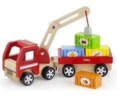Viga Toys Medinis Kranas su Konteineriais