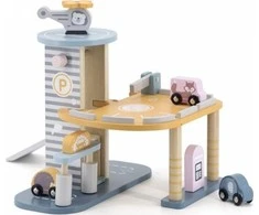 Viga Toys Medinė Garažas su Helikopteriu ir Automobiliais