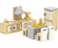 Viga Toys Medinių baldų rinkinys lėlių nameliui virtuvė ir valgomasis VIGA PolarB