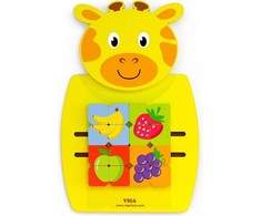 Viga Toys Medinė Sensoryinė Manipuliacinė Lentelė Žirafa su Dėlionėmis