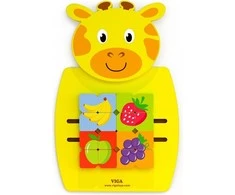 Viga Toys Medinė Sensoryinė Manipuliacinė Lentelė Žirafa su Dėlionėmis