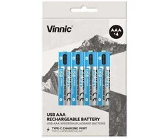 Vinnic Įkraunami akumuliatoriai AAA USB Type-C, 4 vnt.
