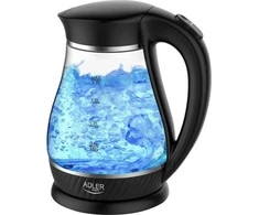 Adler Virdulys AD 1274 Standartinis, Plastikas, stiklas, Juodas/ skaidrus, 2200 W, 360° sukamasis pagrindas, 1,7 L