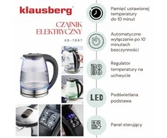 Virdulys, Elektrinis virdulys, stiklinis, su LED, 1,8 l, Klausberg, kb-7887