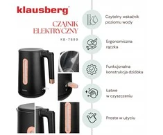 Virdulys, Elektrinis virdulys, juodas/rožinio aukso spalvos, 1,7 l, klausberg, KB-7889