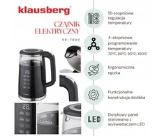 Virdulys, Elektrinis virdulys, stiklinis, juodas, LED panelė, 1 l, Klausberg, kb-7894