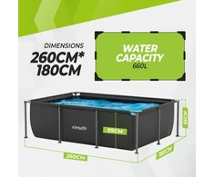 Virtufit VIRTUFIT stačiakampis baseinas 260 x 180 cm su filtro pompa, antracito spalvos
