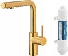 Virtuvės maišytuvas KFA DUERO PURE BASIC IŠTRAUKIAMAS VIRTUVĖS MAIŠYTUVAS SU VANDENS FILTRAVIMO FUNKCIJA IR IŠTRAUKIAMU SNAPELIU + HIDRO FILTRU, ŠLIFUOTO AUKSO SPALVOS