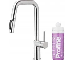 Virtuvės maišytuvas KFA DUERO PURE STYLE IŠTRAUKIAMAS VIRTUVĖS MAIŠYTUVAS SU VANDENS FILTRAVIMO FUNKCIJA IR IŠTRAUKIAMU SNAPELIU + PROFINE LILAC S FILTRŲ RINKINYS, INOX