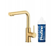 Virtuvinis maišytuvas KFA KFA baterija kuchenna su funkcija filtracji wody DUERO PURE BASIC + komplektas filtrujący PROFINE Mėlynas S, brushed light auksinis 6623-913-39