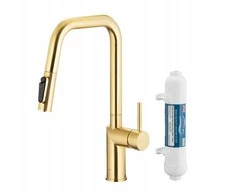 Virtuvinis maišytuvas KFA KFA baterija kuchenna su funkcija filtracji wody i wyciąganą wylewką DUERO PURE STYLE PULL-OUT + filtras HYDRO+, brushed light auksinis 6623-312-39