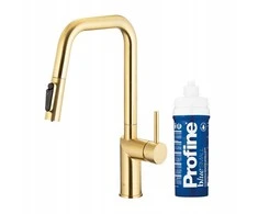 Virtuvinis maišytuvas KFA KFA baterija kuchenna su funkcija filtracji wody i wyciąganą wylewką DUERO PURE STYLE PULL-OUT + komplektas filtrujący PROFINE Mėlynas S, brushed light auksinis 6623-313-39