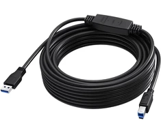 Vision 10 m USB 3.0 kabelis - aktyvus stiprintuvas kabelio viduje - nikeliuoti jungtys - pralaidumas 5 Gbps - USB A (m) į USB B (m) - skersmuo 5,5 mm - 28+24 awg - juoda (TC 10MUSB3.0+/BL)